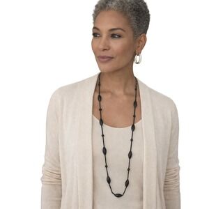 Chico's Black Natural Black Stone Long Necklace NEW‎